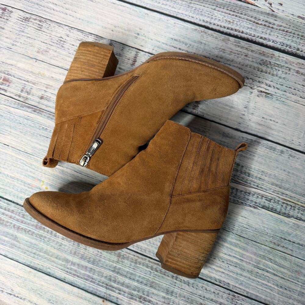 Blondo Waterproof Ankle Boots Womens 8.5 tan Suede Block Heel Booties